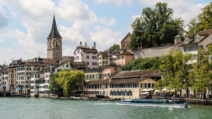 old houses on the riverbank in Zurich